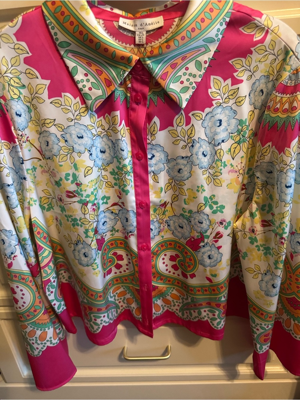 Maison d'Amélie Pink Floral Button-Front Blouse